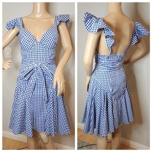 Petersyn Cate Ruffled Gingham Blue Checkered Mini Dress Cotton XS